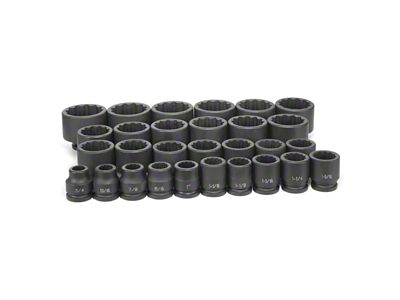 Grey Pnuematic 3/4-Inch Drive Standard Length SAE Impact Socket Set; 12-Point; 29-Piece