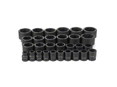 Grey Pnuematic 3/4-Inch Drive Standard Length SAE Impact Socket Set; 6-Point; 29-Piece