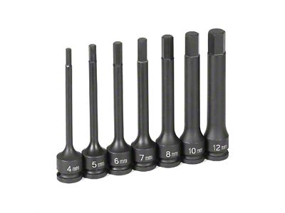 Grey Pnuematic 3/8-Inch Drive 4-Inch Metric Hex Driver Impact Set; 7-Piece