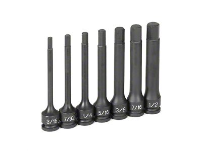 Grey Pnuematic 3/8-Inch Drive 4-Inch SAE Hex Driver Impact Set; 7-Piece
