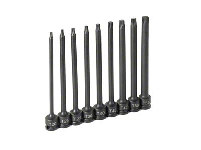 Grey Pnuematic 3/8-Inch Drive 6-Inch Internal Star Impact Socket Set; 9-Piece