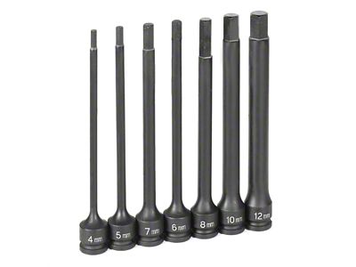 Grey Pnuematic 3/8-Inch Drive 6-Inch Metric Hex Driver Impact Socket Set; 7-Piece