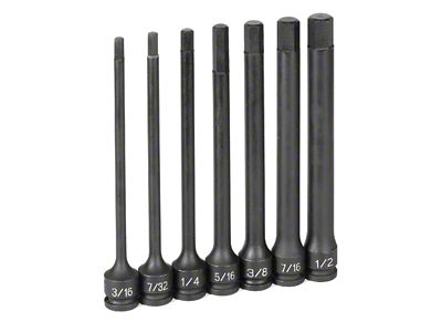 Grey Pnuematic 3/8-Inch Drive 6-Inch SAE Hex Driver Impact Socket Set; 7-Piece