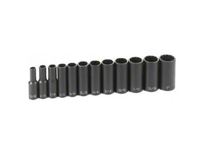 Grey Pnuematic 3/8-Inch Drive Deep Length 12-Point SAE Impact Socket Set; 12-Piece