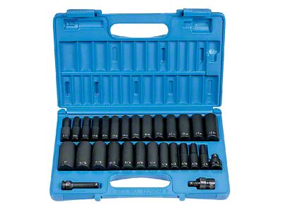 Grey Pnuematic 3/8-Inch Drive Deep Length Impact Metric/SAE Impact Socket Set; 6-Point; 29-Piece