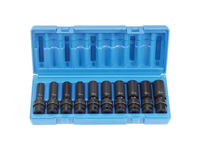 Grey Pnuematic 3/8-Inch Drive Deep Length Metric Universal Impact Socket Set; 6-Point; 10-Piece