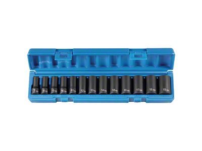 Grey Pnuematic 3/8-Inch Drive Semi-Deep Length Metric Impact Socket Set; 6-Point; 13-Piece