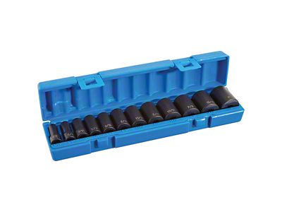 Grey Pnuematic 3/8-Inch Drive Semi-Deep Length SAE Impact Socket Set; 6-Point; 12-Piece