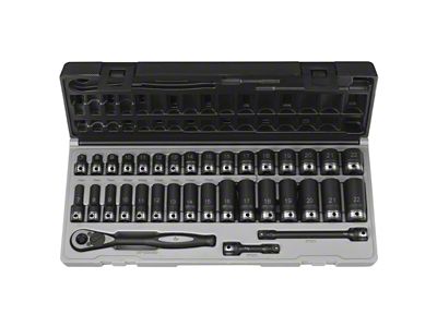 Grey Pnuematic 3/8-Inch Drive Standard and Deep Length Metric Duo-Socket Set; 6-Point; 27-Piece