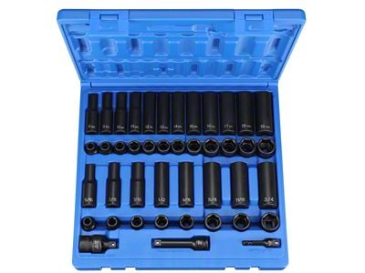 Grey Pnuematic 3/8-Inch Drive Standard and Deep Length Metric/SAE Impact Socket Set; 6-Point; 43-Piece
