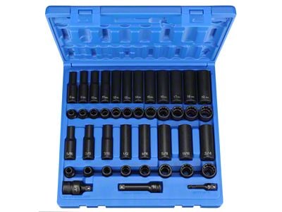 Grey Pnuematic 3/8-Inch Drive Standard and Deep Length Metric/SAE Impact Socket Set; 12-Point; 43-Piece