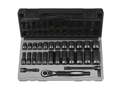 Grey Pnuematic 3/8-Inch Drive Standard and Deep Length SAE Duo-Socket Set; 6-Point; 27-Piece