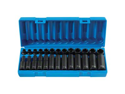 Grey Pnuematic 3/8-Inch Drive Standard and Deep Metric Length Impact Socket Set; 6-Point; 26-Piece