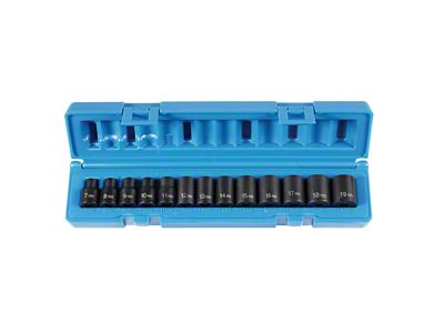 Grey Pnuematic 3/8-Inch Drive Standard Length Metric Impact Socket Set; 6-Point; 13-Piece