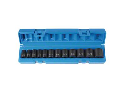 Grey Pnuematic 3/8-Inch Drive Standard Length SAE Impact Socket Set; 6-Point; 12-Piece