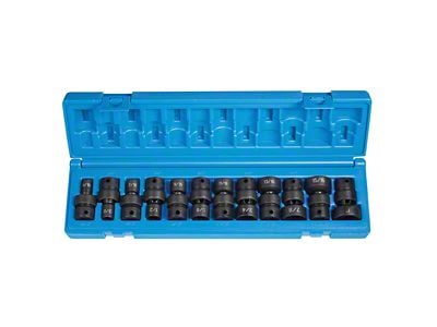 Grey Pnuematic 3/8-Inch Drive Standard Length SAE Universal Impact Socket Set; 12-Point; 12-Piece
