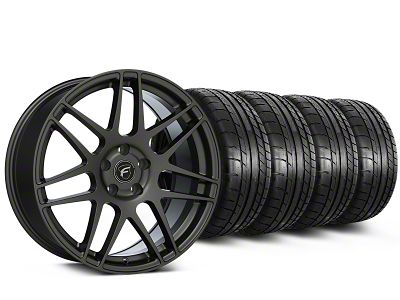 Staggered Forgestar F14 Monoblock Gunmetal Wheel and Mickey Thompson Tire Kit; 19x9/10 (15-23 Mustang GT, EcoBoost, V6)