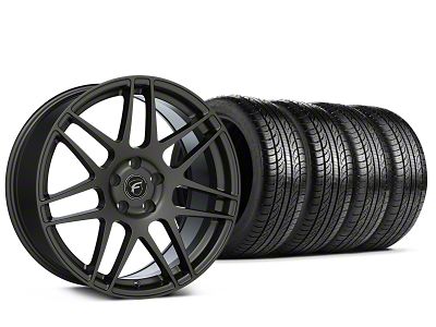 Staggered Forgestar F14 Gunmetal Wheel and Pirelli Tire Kit; 19x9/10 (15-23 Mustang GT, EcoBoost, V6)