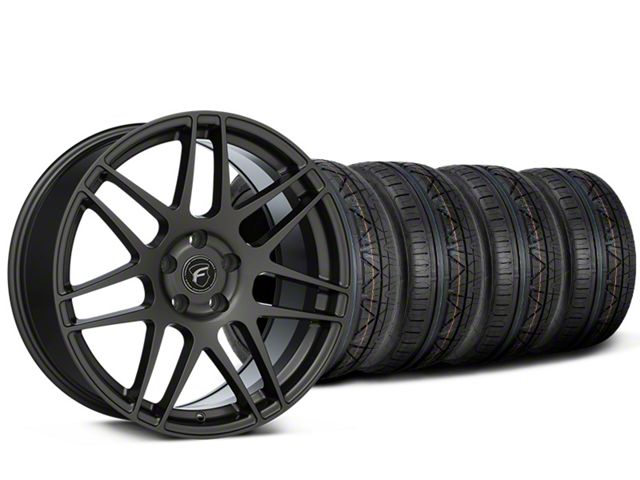 Staggered Forgestar F14 Gunmetal Wheel and NITTO INVO Tire Kit; 19x9/10 (15-23 Mustang GT, EcoBoost, V6)