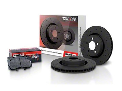 Hawk Performance Talon Cross-Drilled and Slotted Brake Rotor and HPS 5.0 Pad Kit; Front (10-15 Camaro SS)