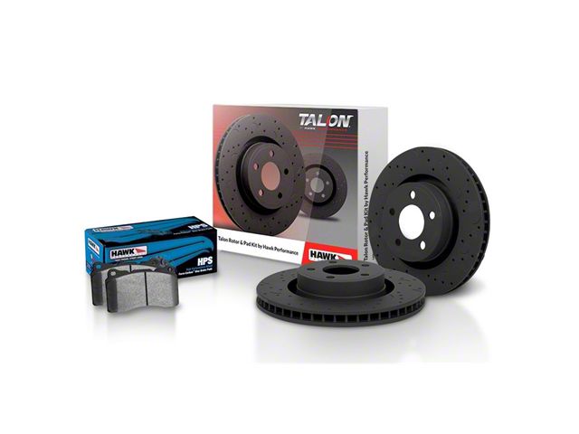 Hawk Performance Talon Cross-Drilled and Slotted Brake Rotor and HPS Pad Kit; Front (10-15 Camaro LS, LT)
