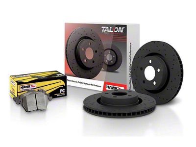 Hawk Performance Talon Cross-Drilled and Slotted Brake Rotor and Ceramic Pad Kit; Front (09-11 Challenger R/T; 12-16 Challenger w/ Vented Rear Rotors)