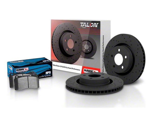 Hawk Performance Talon Cross-Drilled and Slotted Brake Rotor and HPS Pad Kit; Rear (09-11 Challenger SE; 12-15 SXT Challenger w/ Solid Rear Rotors)