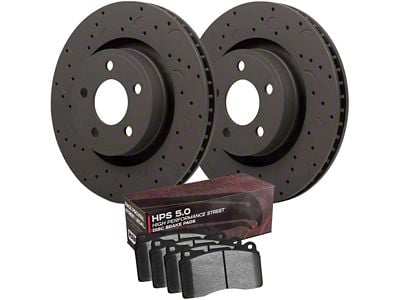 Hawk Performance Talon Cross-Drilled and Slotted Brake Rotor and HPS 5.0 Pad Kit; Front (05-13 Corvette C6 Base w/ Standard Brake Package)