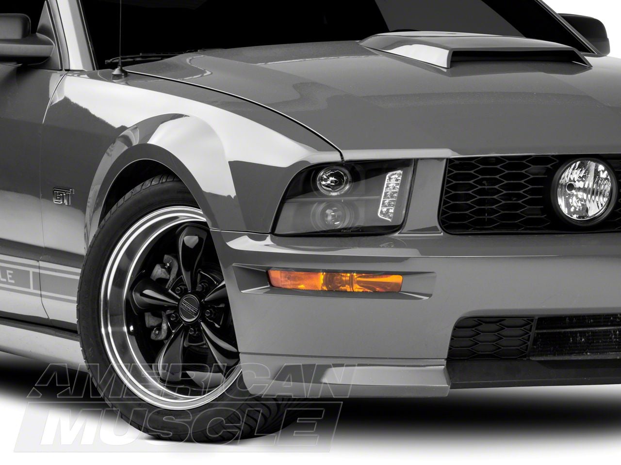 Autozensation Black Halo Projector Headlights For Ford Mustang 2005-2009 – LED Halo, Clear Lens, Pair