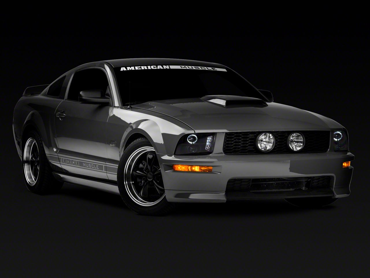 Raxiom Mustang LED Halo Projector Headlights; Black Housing