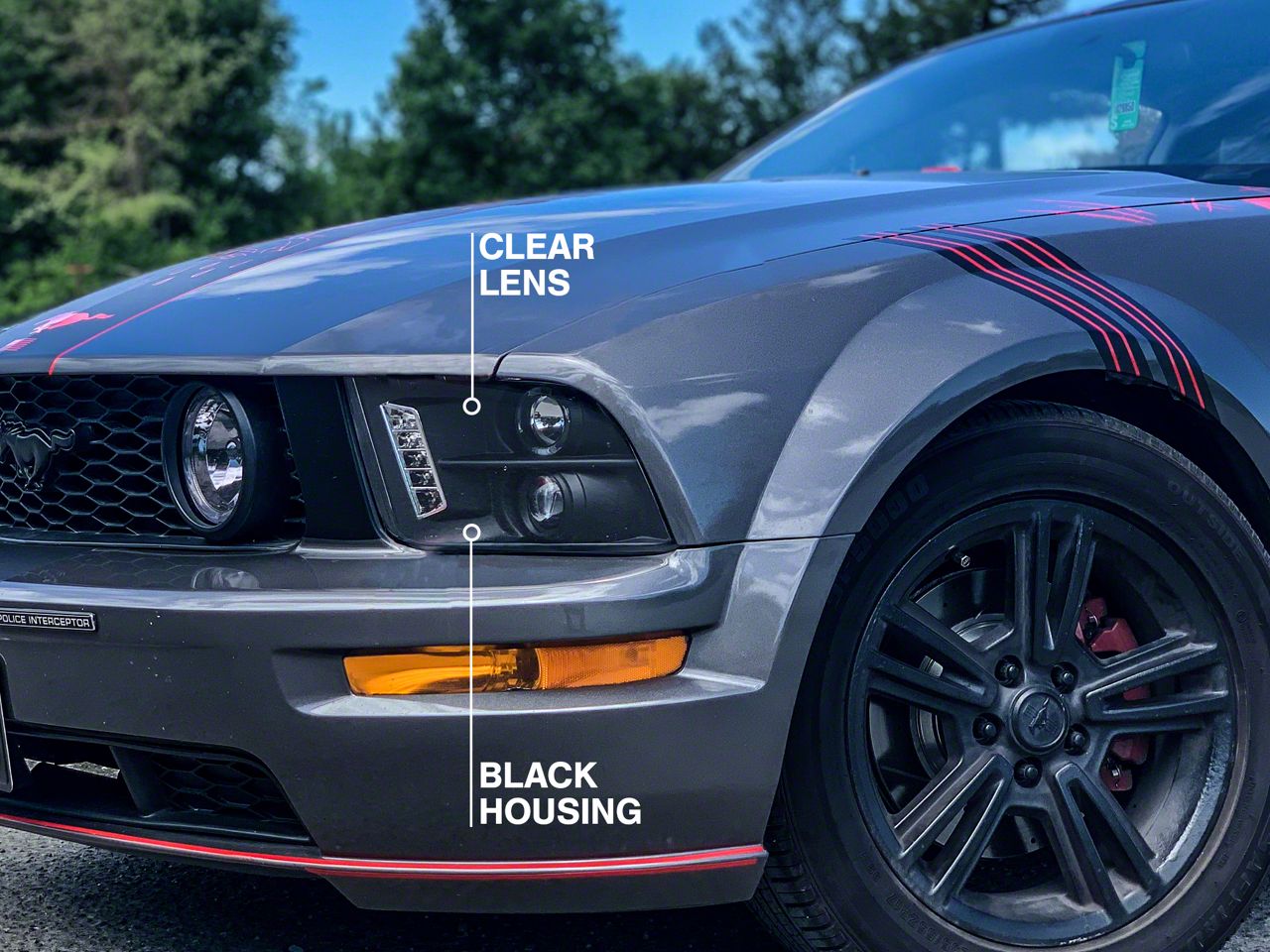 Raxiom Mustang LED Halo Projector Headlights; Black Housing