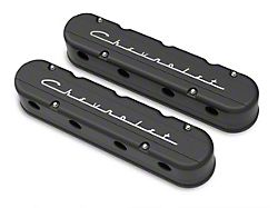 Holley Chevrolet Script Valve Covers; Black Machined (10-15 V8 Camaro)