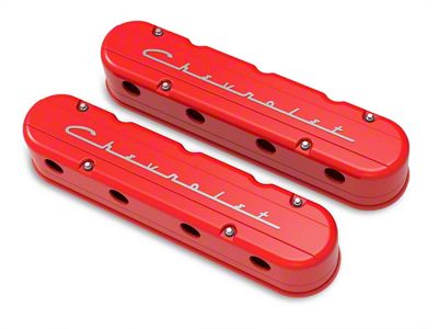 Holley Chevrolet Script Valve Covers; Gloss Red (10-15 V8 Camaro)