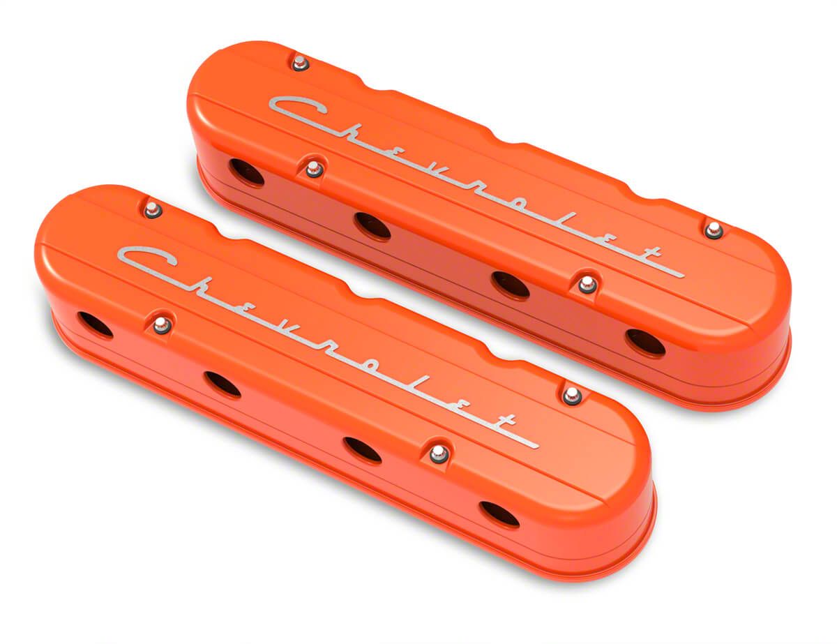 Holley Performance Camaro Chervolet Script Valve Covers; Orange 241178