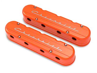 Holley Chevrolet Script Valve Covers; Orange (10-15 V8 Camaro)