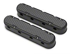 Holley LS Finned Valve Covers; Black Machined (10-15 V8 Camaro)