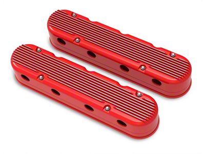 Holley LS Finned Valve Covers; Gloss Red (10-15 V8 Camaro)