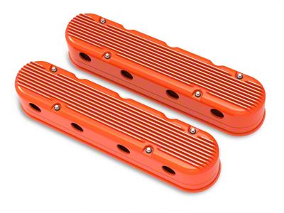 Holley LS Finned Valve Covers; Orange (10-15 V8 Camaro)