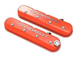 Holley Tall LS Valve Covers with Bowtie/Chevrolet Logo; Orange (10-15 V8 Camaro)