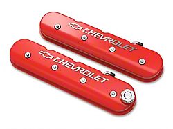 Holley Tall LS Valve Covers with Bowtie/Chevrolet Logo; Red (10-15 V8 Camaro)