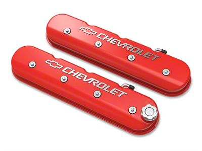 Holley Tall LS Valve Covers with Bowtie/Chevrolet Logo; Red (10-15 V8 Camaro)