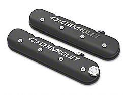 Holley Tall LS Valve Covers with Bowtie/Chevrolet Logo; Satin Black (10-15 V8 Camaro)