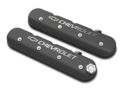 Holley Tall LS Valve Covers with Bowtie/Chevrolet Logo; Satin Black (10-15 V8 Camaro)