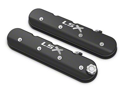 Holley Tall LS Valve Covers with LSX Logo; Satin Black (10-15 V8 Camaro)