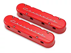 Holley Chevrolet Script Valve Covers; Gloss Red (97-13 Corvette C5 & C6, Excluding ZR1)