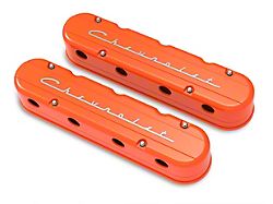 Holley Chevrolet Script Valve Covers; Orange (97-13 Corvette C5 & C6, Excluding ZR1)