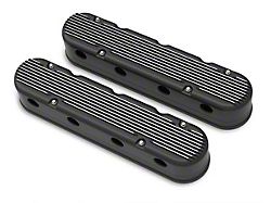 Holley LS Finned Valve Covers; Black Machined (97-13 Corvette C5 & C6, Excluding ZR1)