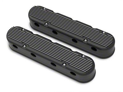 Holley LS Finned Valve Covers; Black Machined (97-13 Corvette C5 & C6, Excluding ZR1)