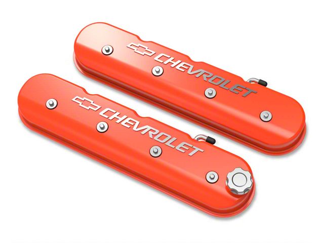 Holley Tall LS Valve Covers with Bowtie/Chevrolet Logo; Orange (97-13 Corvette C5 & C6, Excluding ZR1)