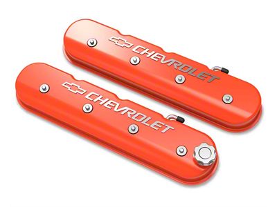 Holley Tall LS Valve Covers with Bowtie/Chevrolet Logo; Orange (97-13 Corvette C5 & C6, Excluding ZR1)